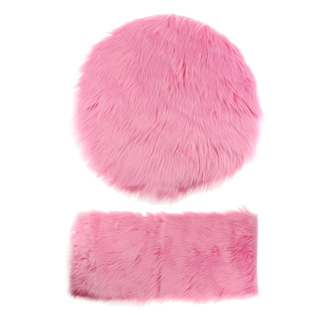 2Pcs Artificial Wool Rug Floor Carpet Mat Chair Seat Cushion Pink