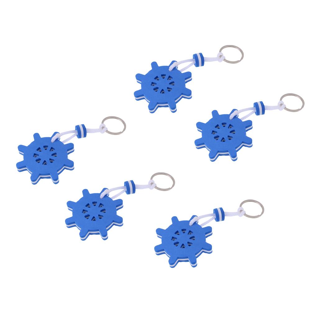 5 Pieces Yachting Boating Floating Key Chain Key Ring - Ships Rudder Blue