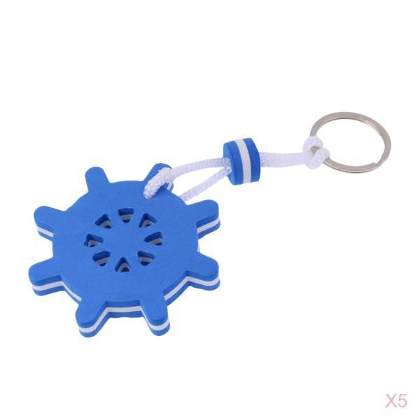 5 Pieces Yachting Boating Floating Key Chain Key Ring - Ships Rudder Blue