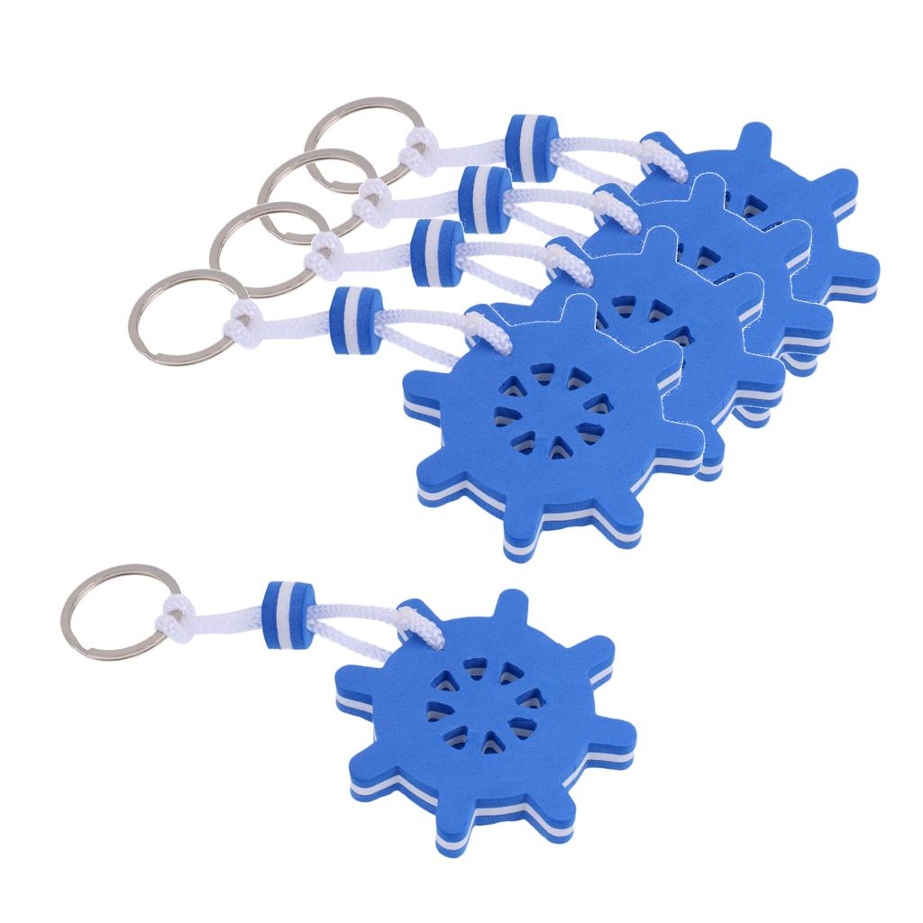 5 Pieces Yachting Boating Floating Key Chain Key Ring - Ships Rudder Blue