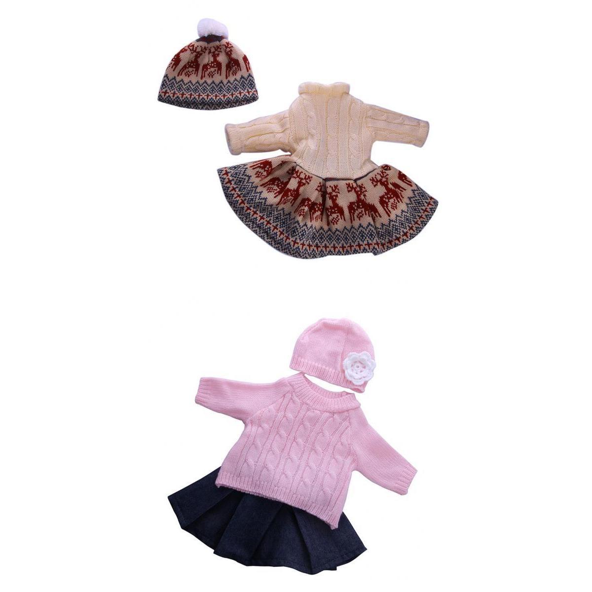 5 piece Sweater Dress Jeans Skirt for 18'' Doll Clothes w/ Hat