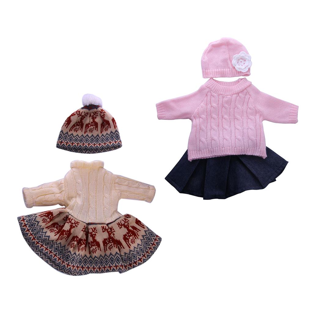 5 piece Sweater Dress Jeans Skirt for 18'' Doll Clothes w/ Hat