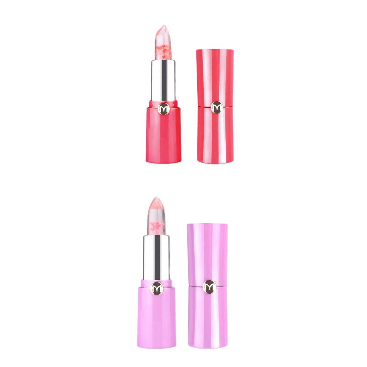 Clear Jelly Temperature Change Color Lipstick Flower Inside Pink Shade #2#3