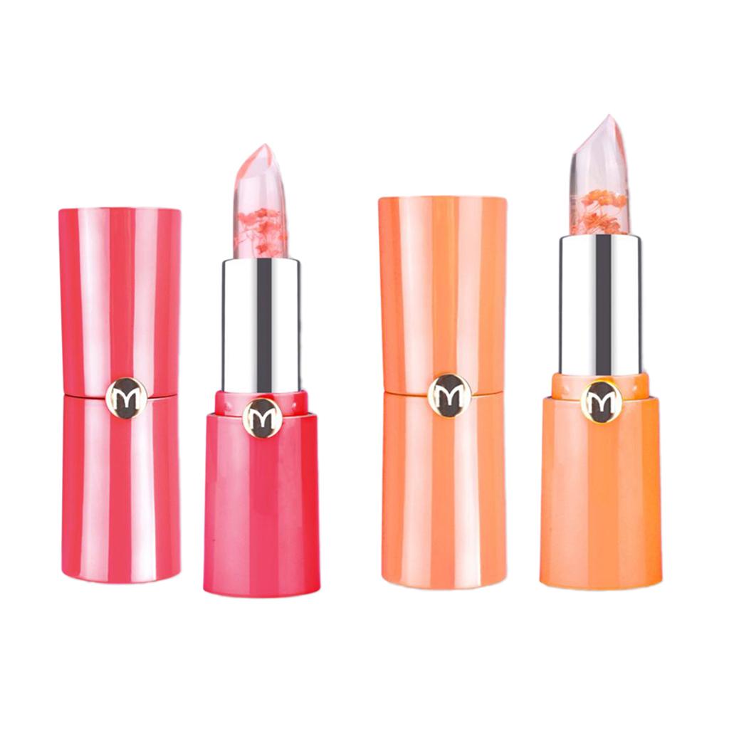 Clear Jelly Temperature Change Color Lipstick Flower Inside Pink Shade #1#2