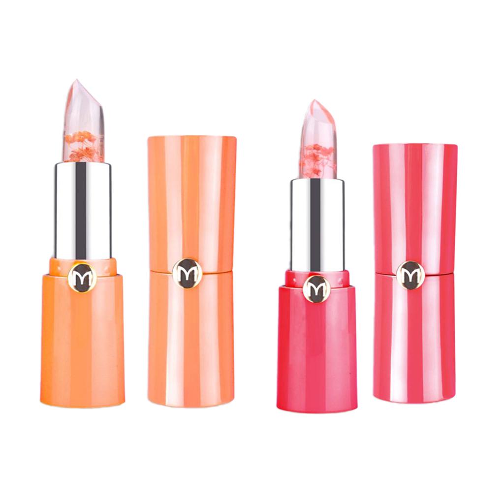 Clear Jelly Temperature Change Color Lipstick Flower Inside Pink Shade #1#2