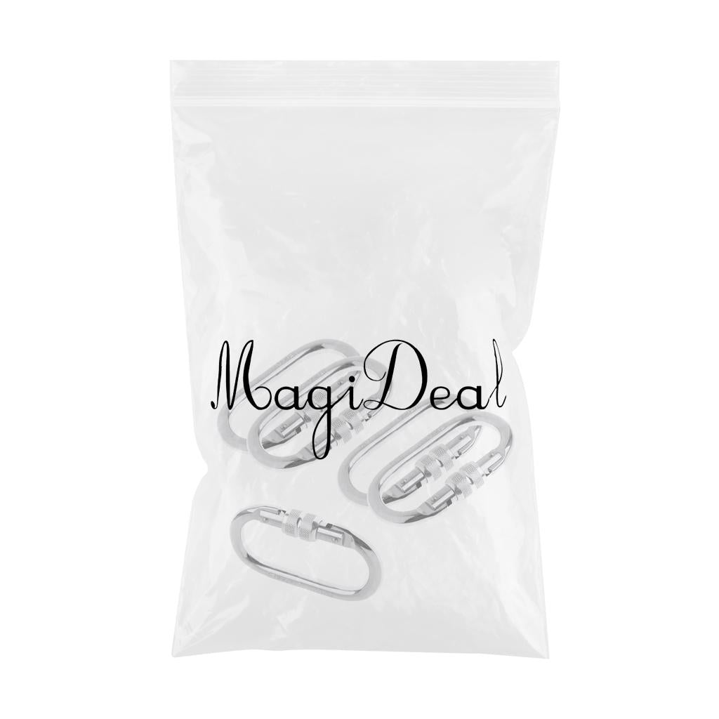 5 Piece 25KN Oval Carbon Steel Screw Lock Carabiner for Rock Climbing Silver