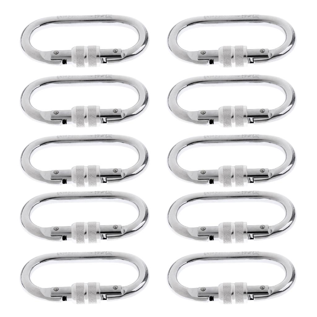 10 Pieces 25KN Oval Carbon Steel Screw Lock Carabiner for Rock Climbing