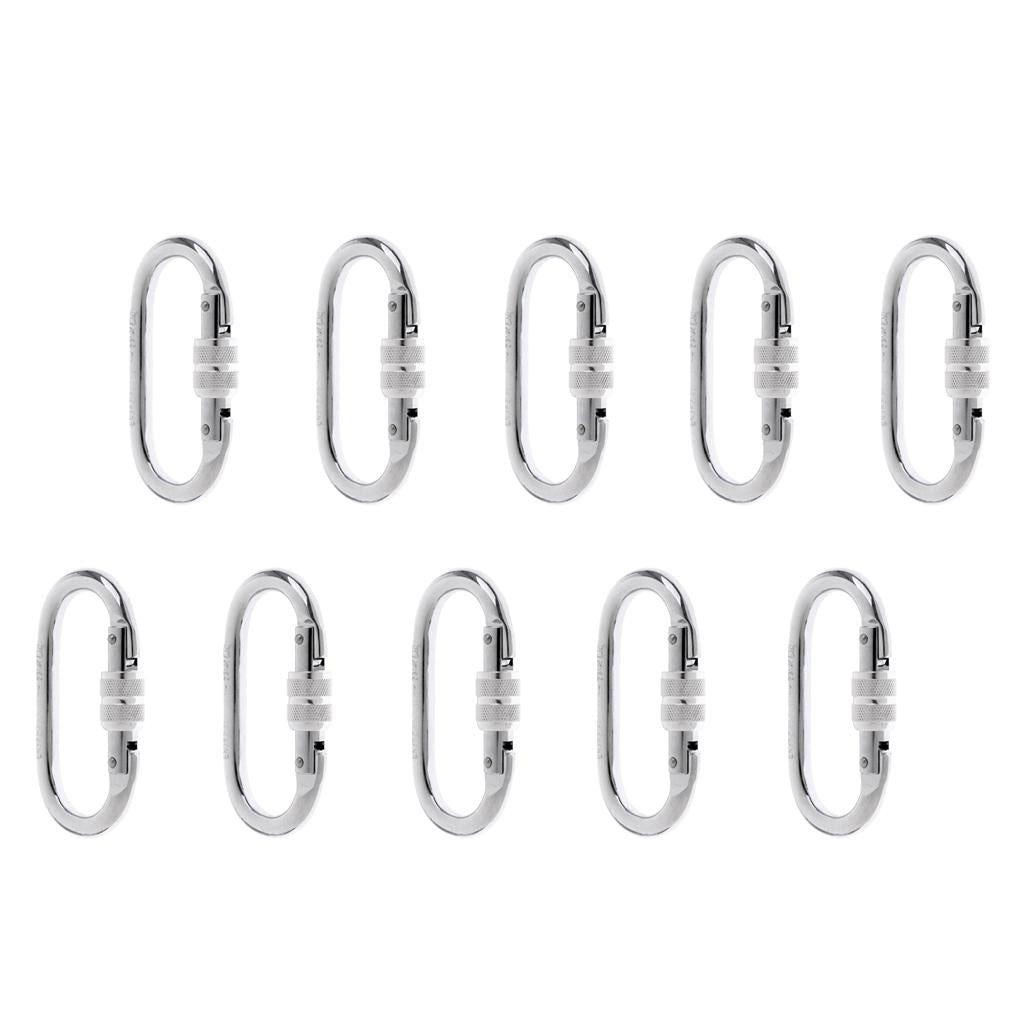 10 Pieces 25KN Oval Carbon Steel Screw Lock Carabiner for Rock Climbing