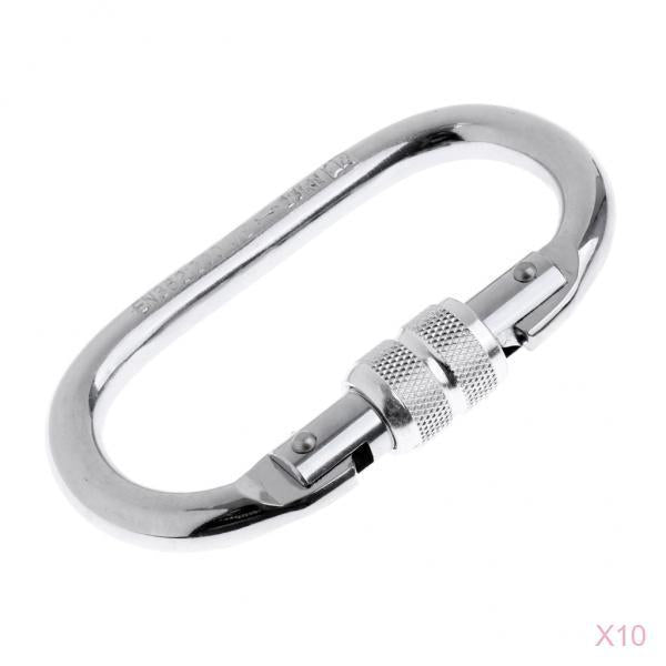 10 Pieces 25KN Oval Carbon Steel Screw Lock Carabiner for Rock Climbing