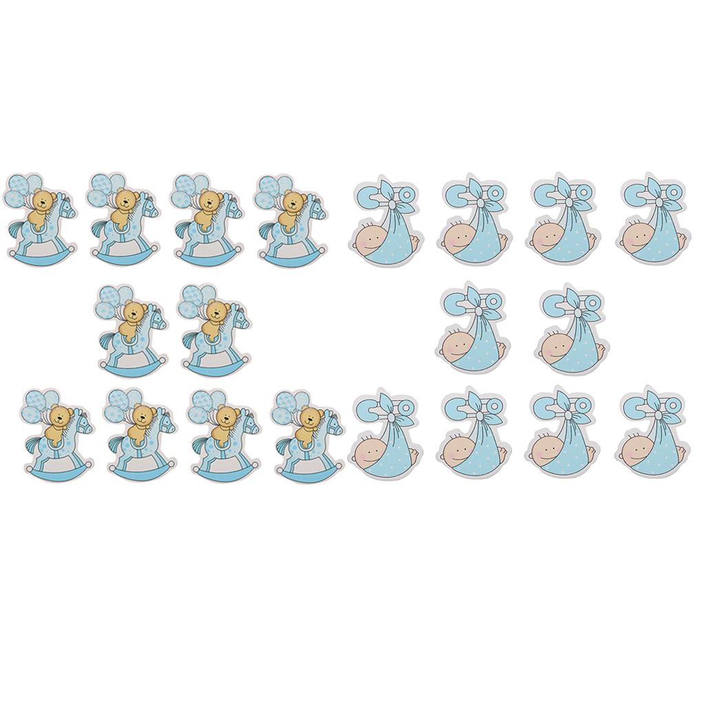 20pcs Wooden Baby Embellishments for Card Making Baby Shower Decor Blue