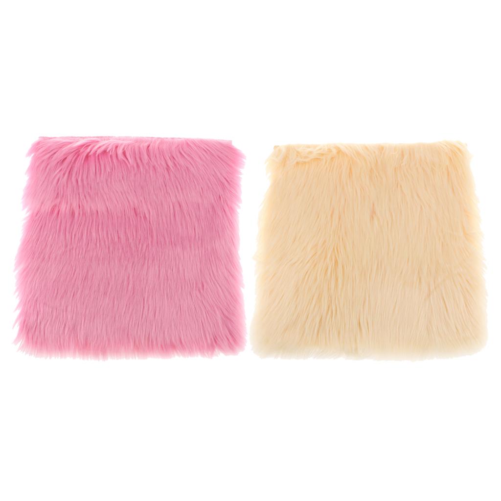 2 Pieces 40x40cm Square Shaggy Area Rug Furry Seat Cushion Floor Door Mat