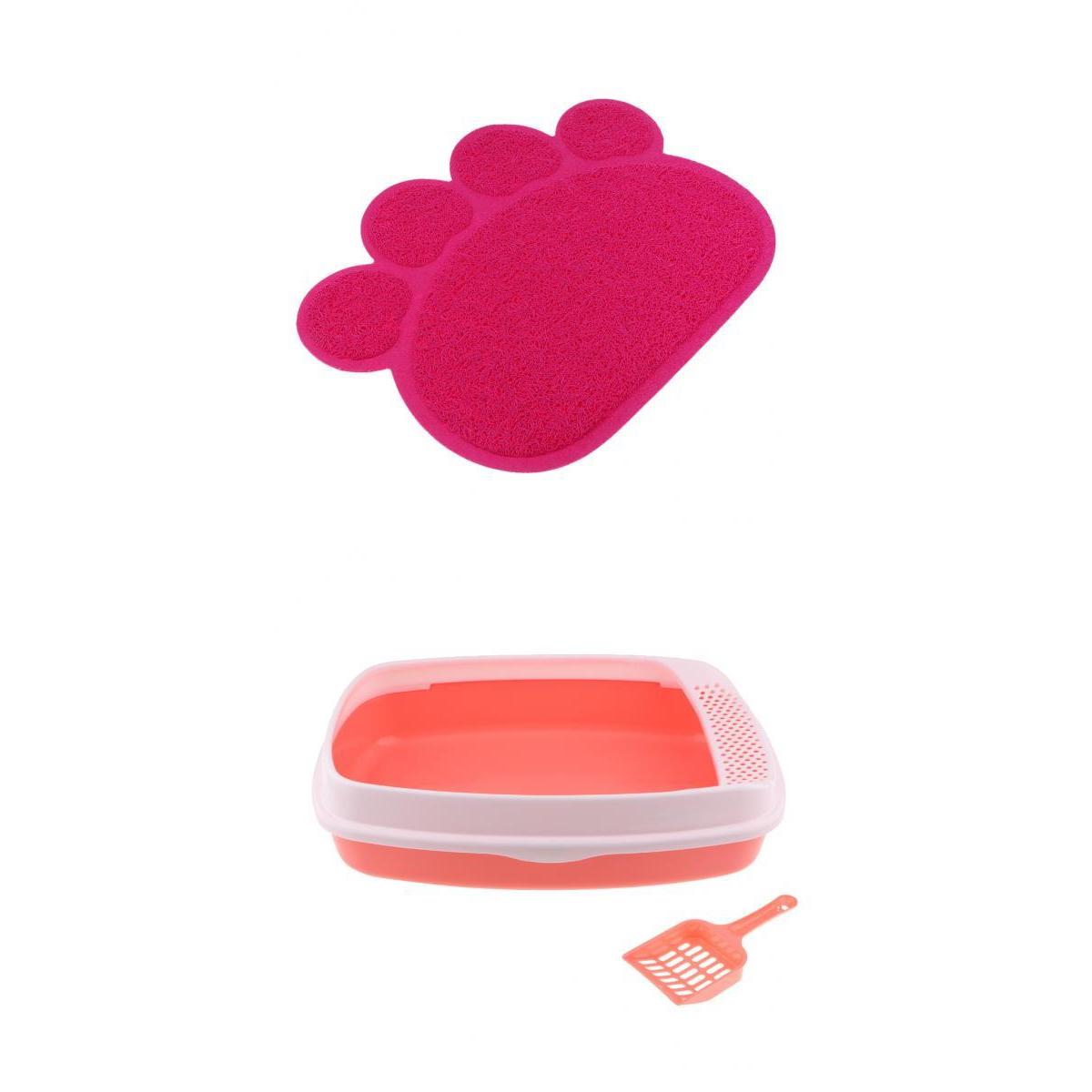 Cat Litter Box Tray Non Splash Toilet Pan Pink + Pet Mat Litter Pad