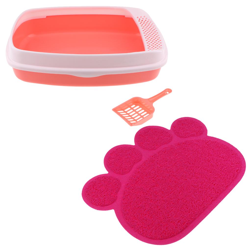 Cat Litter Box Tray Non Splash Toilet Pan Pink + Pet Mat Litter Pad
