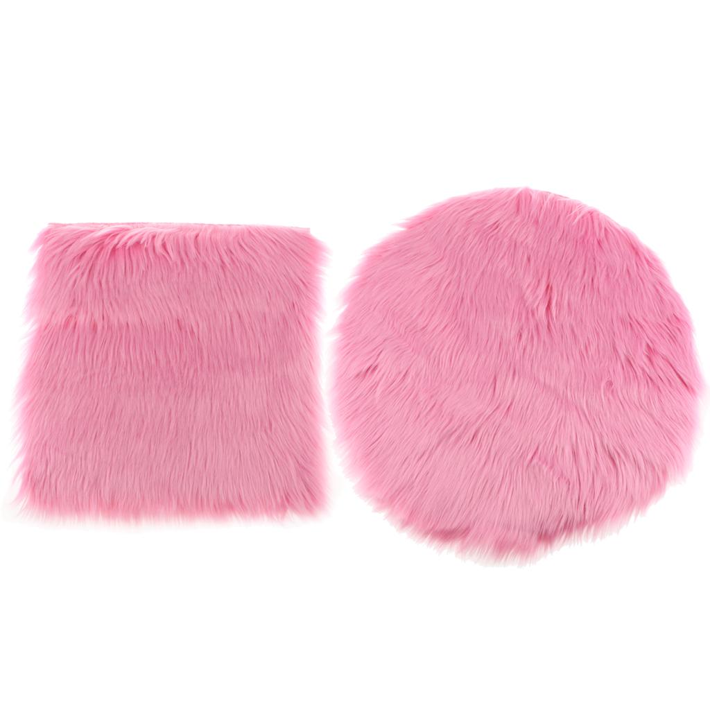 2Pcs 40cm Artificial Wool Rug Furry Floor Carpet Mat Seat Cushion Pink