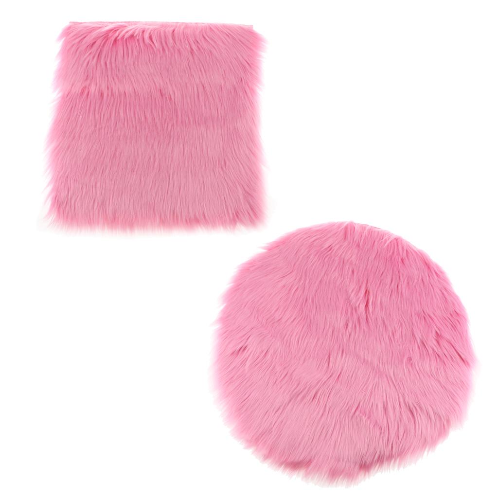 2Pcs 40cm Artificial Wool Rug Furry Floor Carpet Mat Seat Cushion Pink