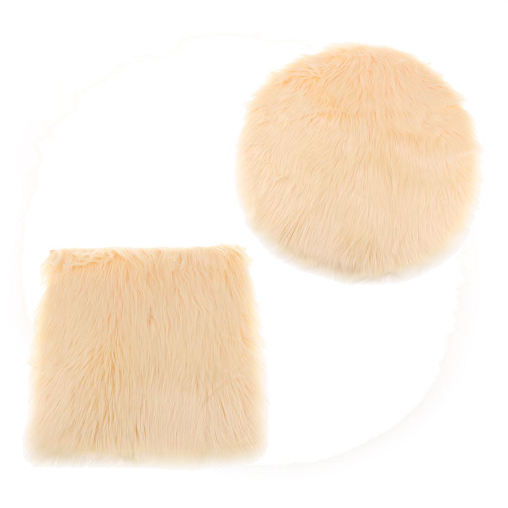 2Pcs 40cm Artificial Wool Rug Furry Floor Carpet Mat Seat Cushion Beige