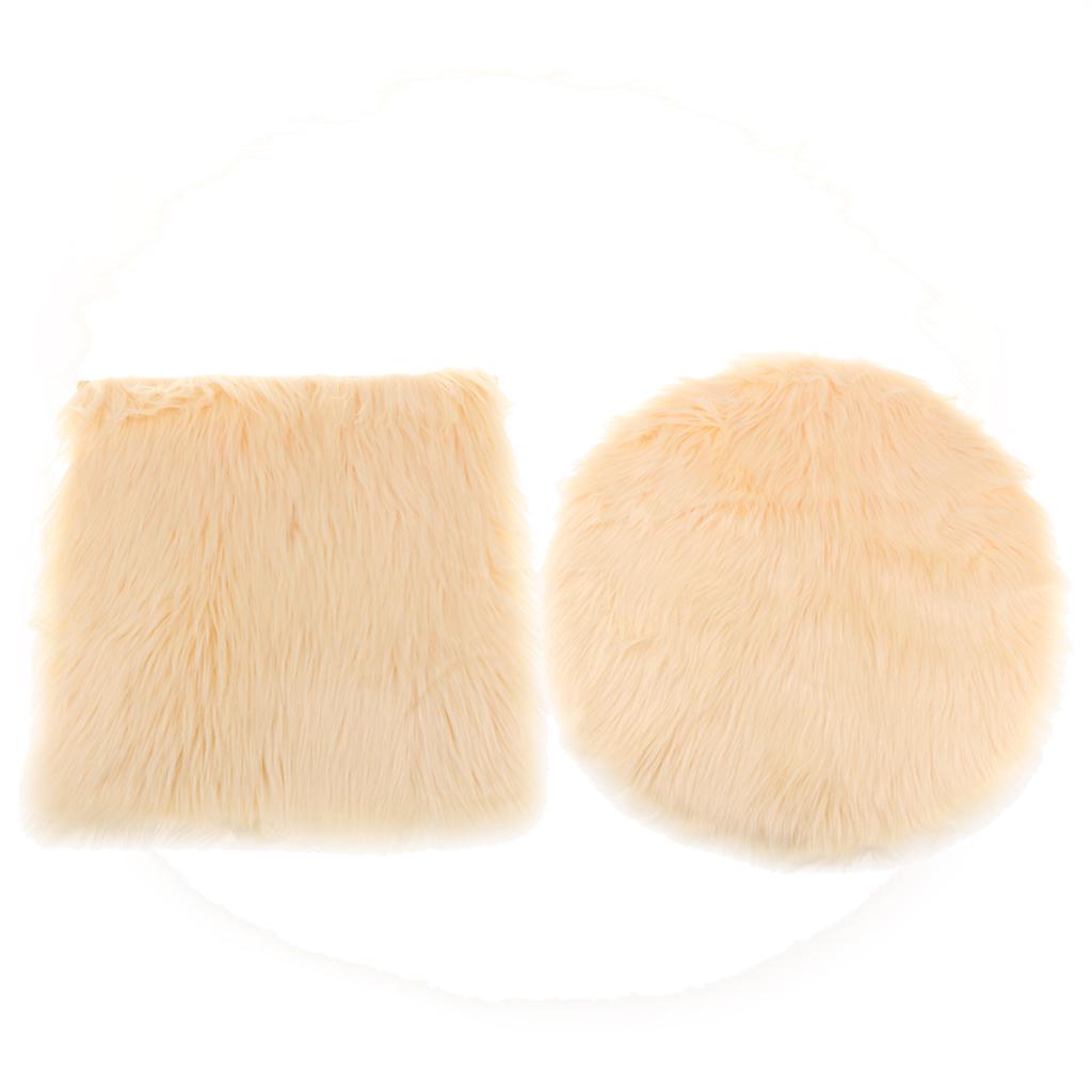 2Pcs 40cm Artificial Wool Rug Furry Floor Carpet Mat Seat Cushion Beige