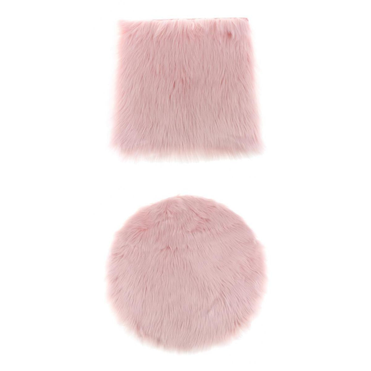 2Pcs 40cm Artificial Wool Rug Furry Floor Carpet Mat Seat Cushion Light Pink