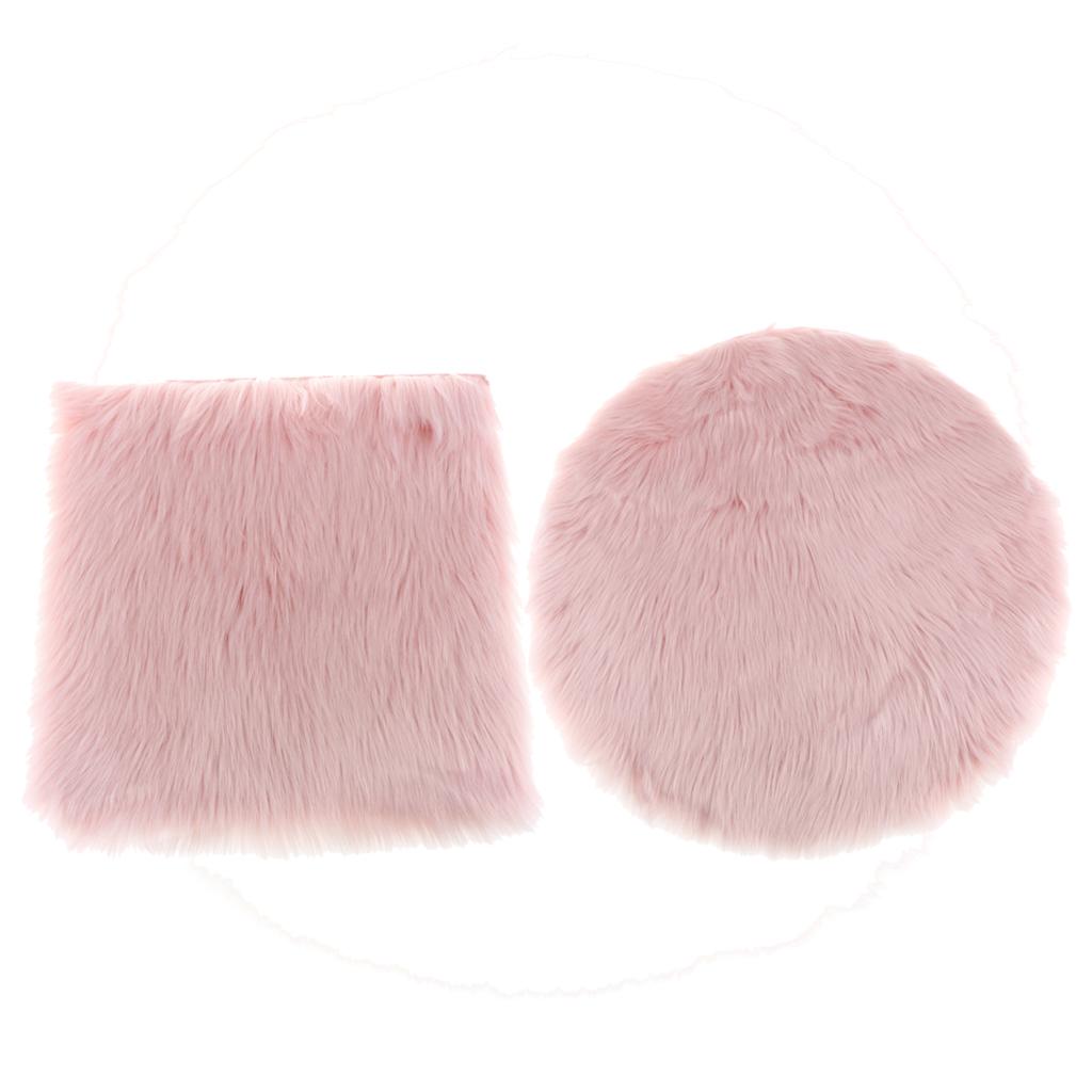 2Pcs 40cm Artificial Wool Rug Furry Floor Carpet Mat Seat Cushion Light Pink