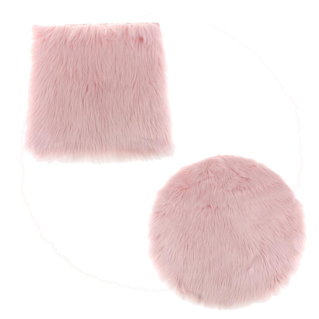 2Pcs 40cm Artificial Wool Rug Furry Floor Carpet Mat Seat Cushion Light Pink