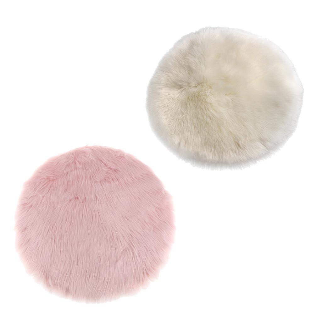 2x Artificial Sheepskin Rug Mat Home Fllor Carpet Seat Cushion Round