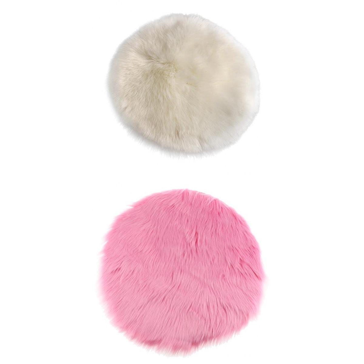 2Pcs Artificial Sheepskin Rug Home Fllor Carpet Seat Cushion Round