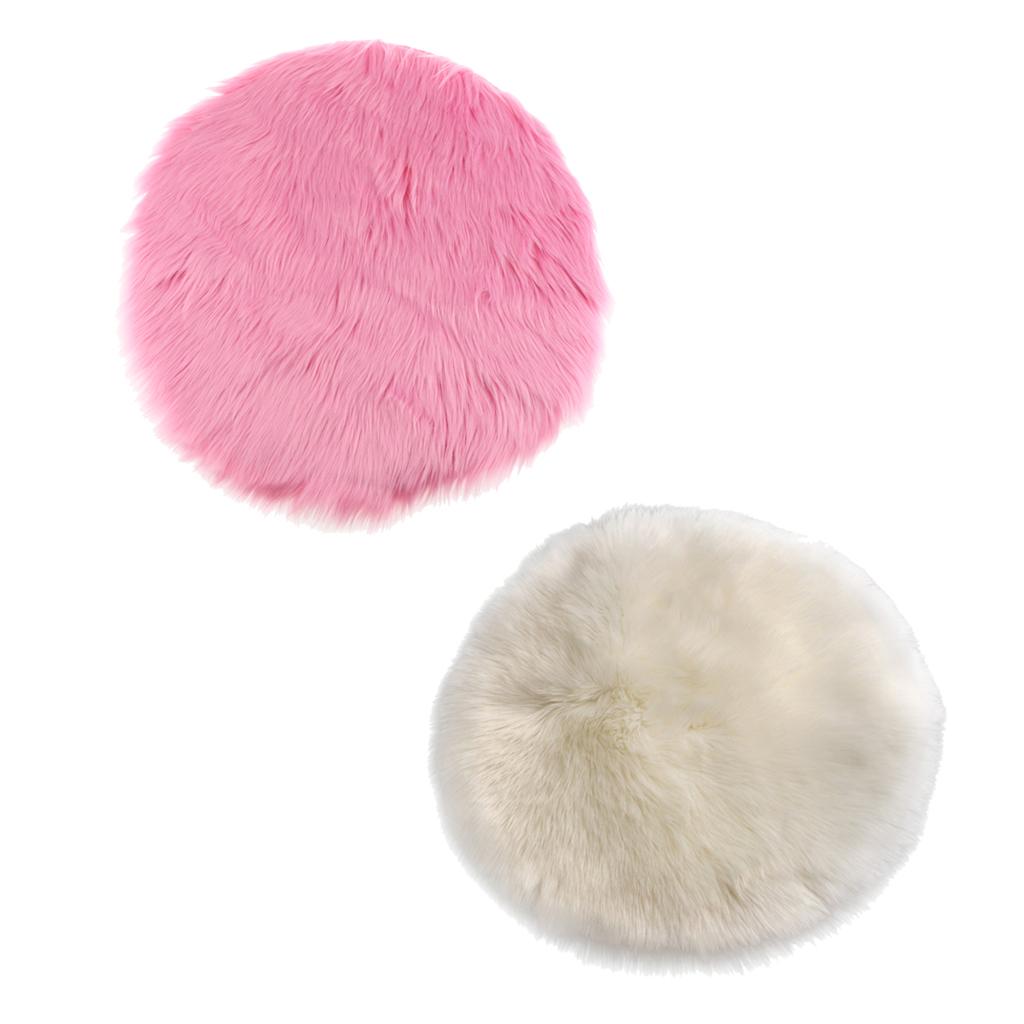 2Pcs Artificial Sheepskin Rug Home Fllor Carpet Seat Cushion Round