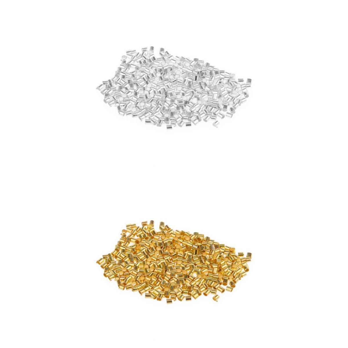 1200 Pieces Silver Gold Plated Copper Crimp Tube End Beads Findings 2x2mm