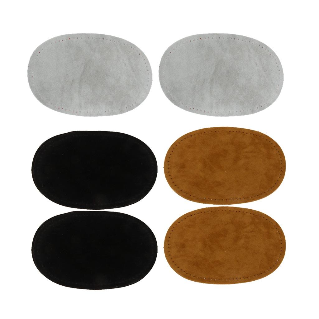 3 Pairs Sew On Oval Elbow Knee Patches Jeans Repair Craft Black Grey Tan