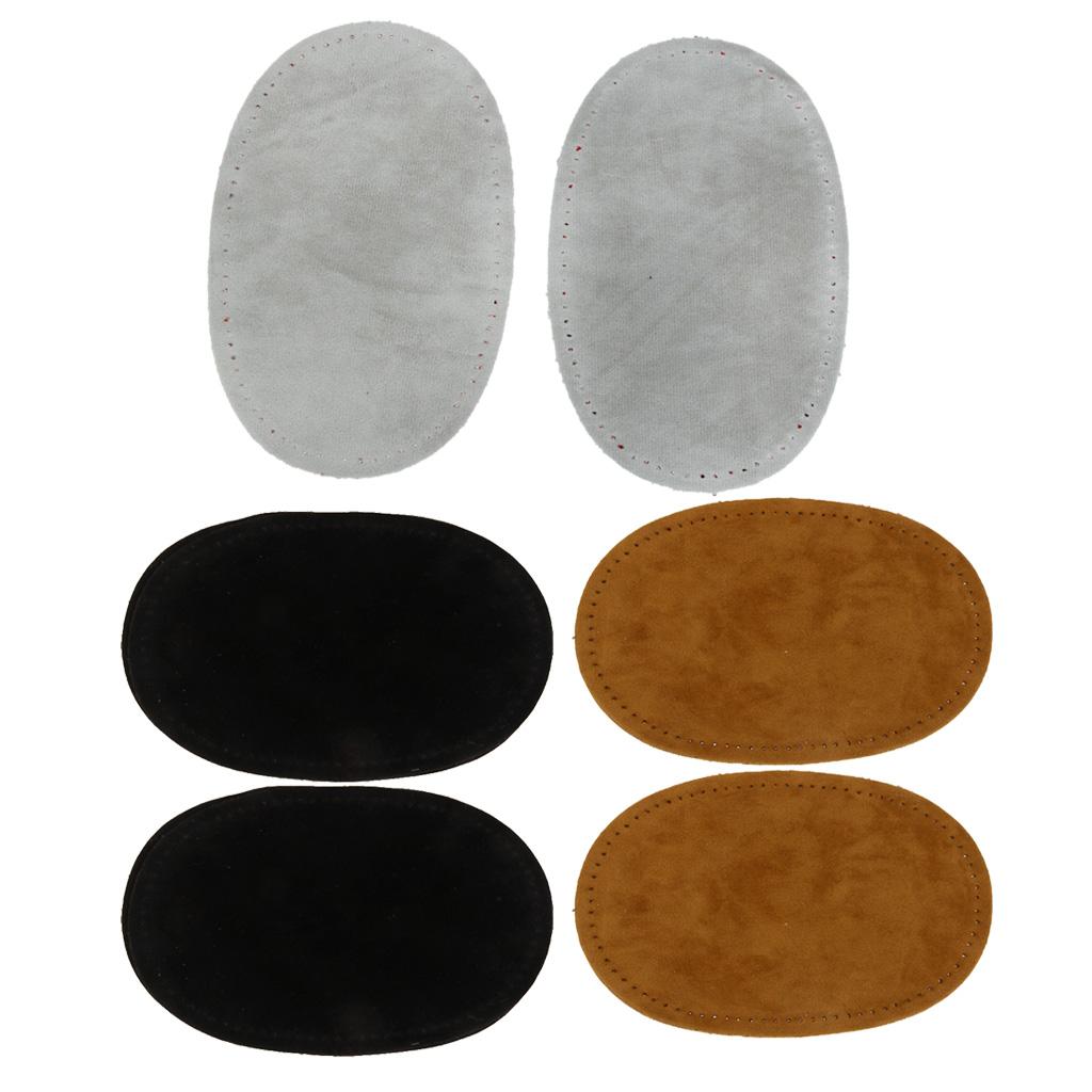 3 Pairs Sew On Oval Elbow Knee Patches Jeans Repair Craft Black Grey Tan