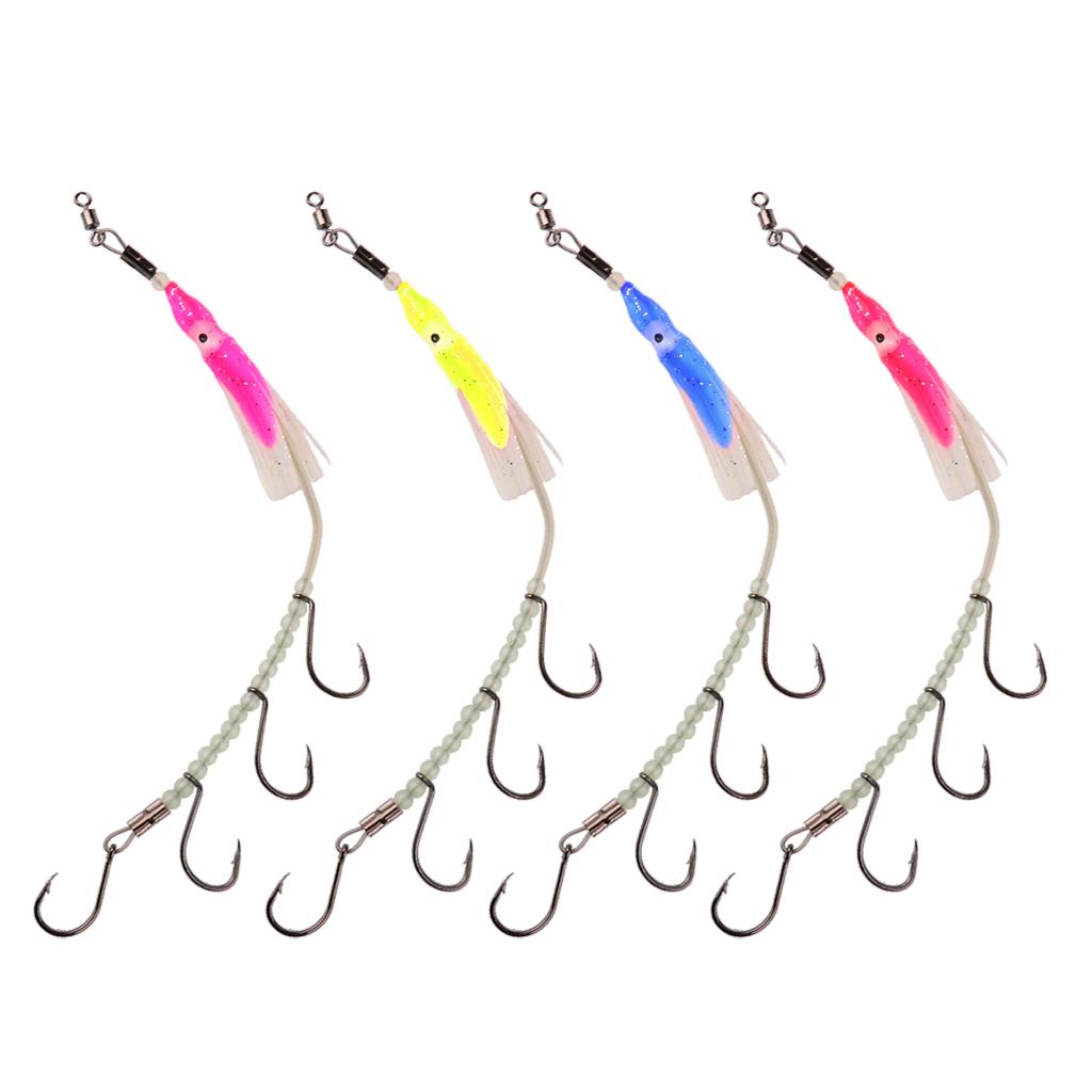 4x Fish Hooks Flasher Rig Saltwater Fishing Hooks Luminous Multicolor Random