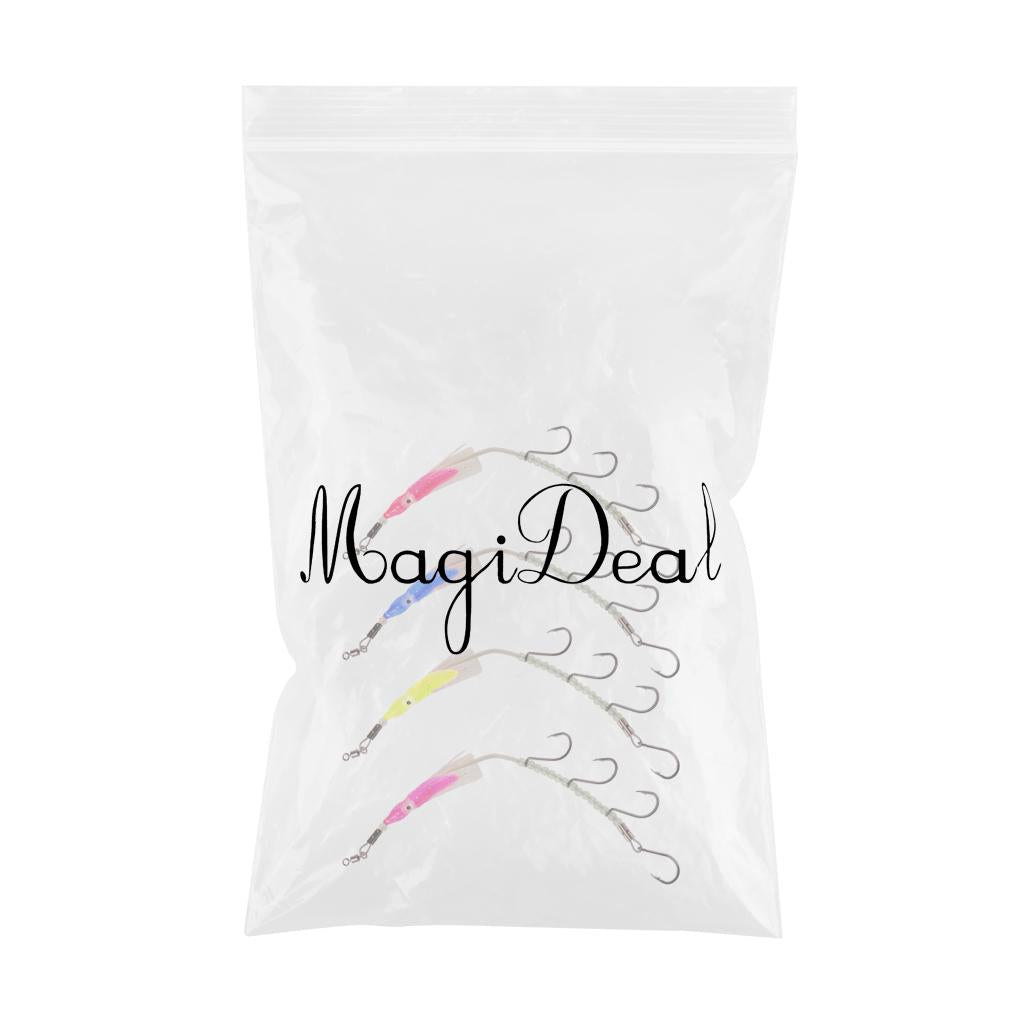4x Fish Hooks Flasher Rig Saltwater Fishing Hooks Luminous Multicolor Random