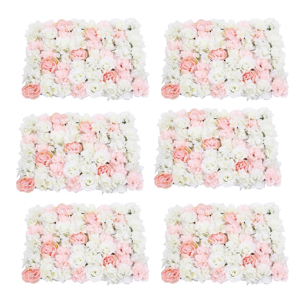 6Pieces Romantic Artificial Rose Flower Wall Panel For Wedding Pink & White