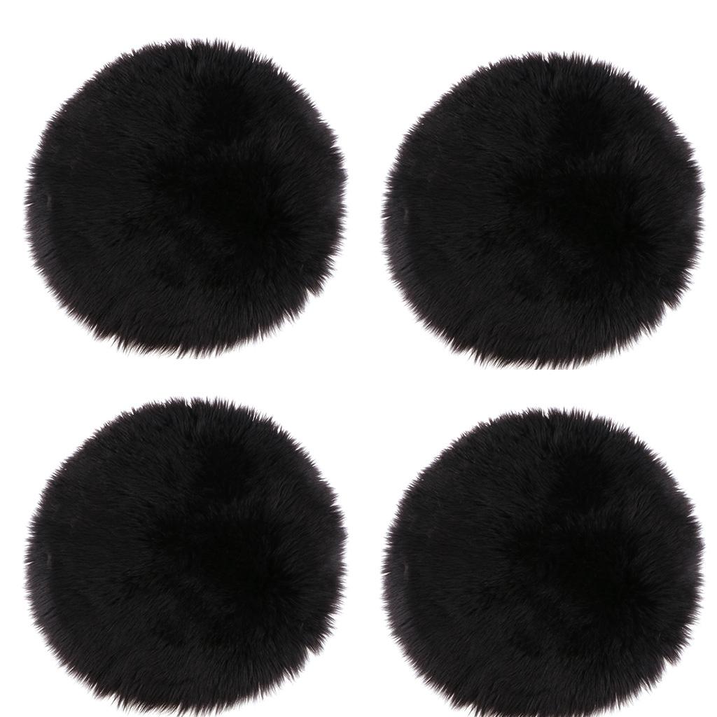 4-Pack Artificial Sheepskin Rug Home Floor Carpet Seat Cushion Black