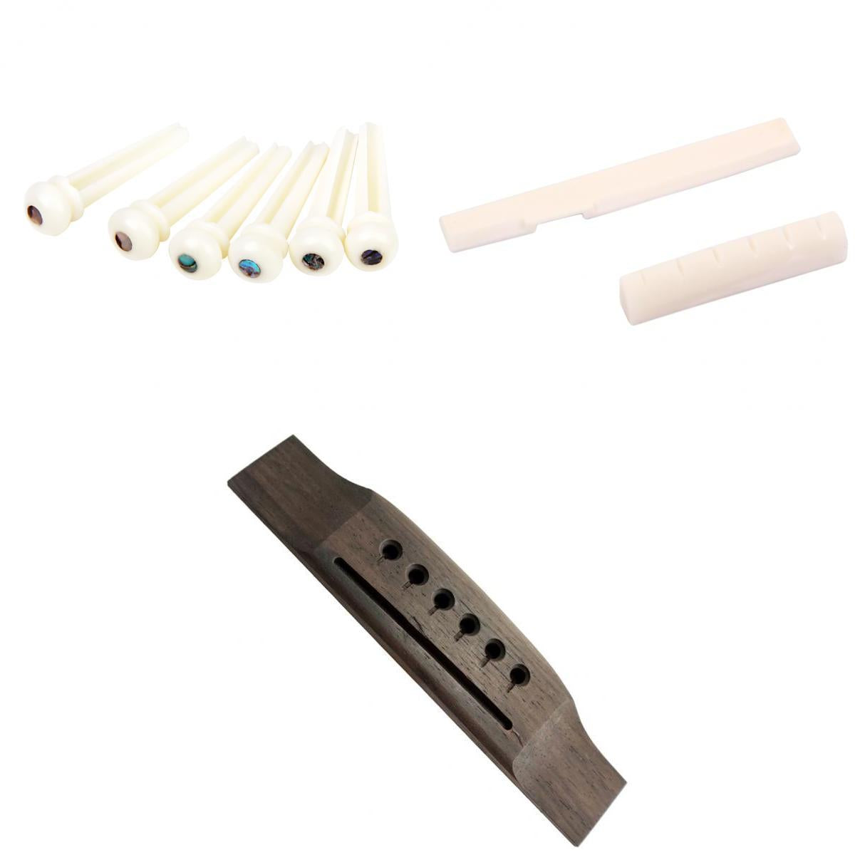 6 String Acoustic Guitar Bone Saddle Nut Bridge Pins with Rosewood Bridge