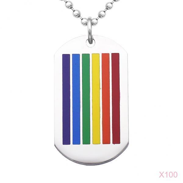 100 Pieces Stainless Steel Dog Tag Rainbow LGBT Lesbian Gay Pride Necklace