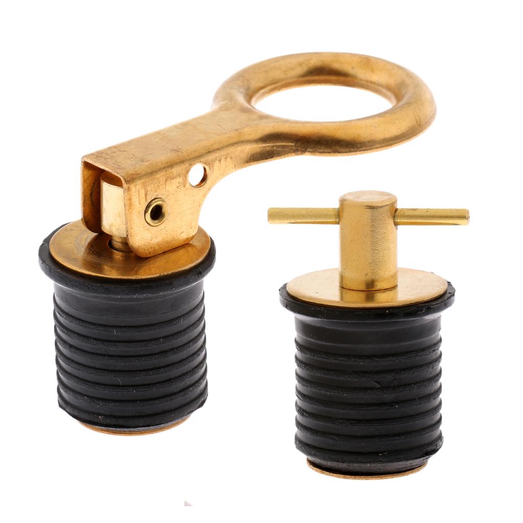 2 Pieces Rubber Brass Twist/Snap Type Boat Hull Baitwell Livewell Drain Plug