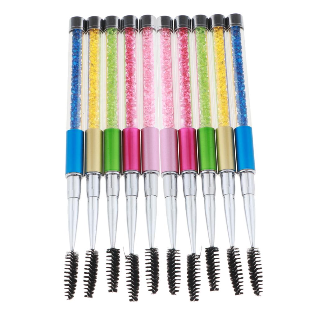 10Pcs Rhinestone Handle Makeup Eyelash Mascara Brush Spiral Wands Applicator