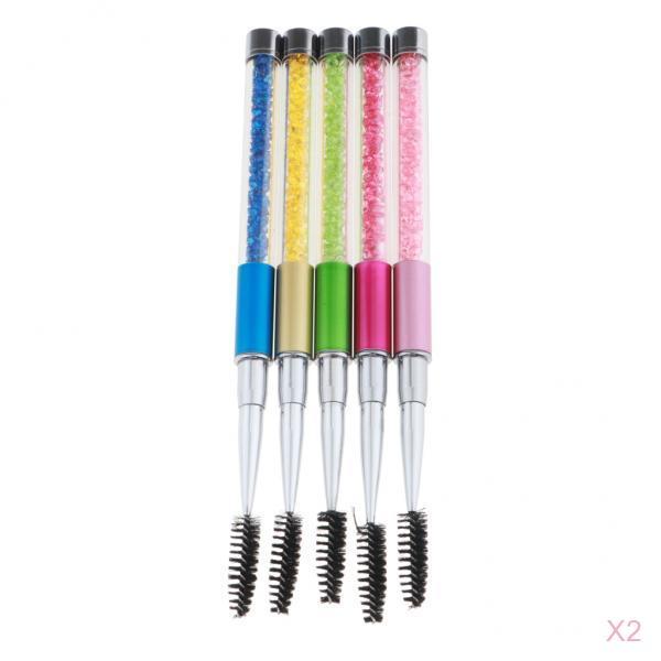10Pcs Rhinestone Handle Makeup Eyelash Mascara Brush Spiral Wands Applicator