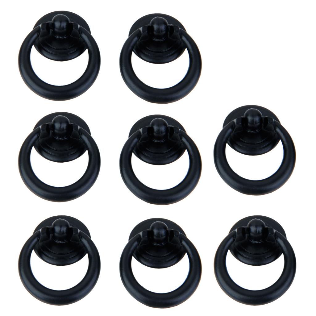 4 Pairs Retro Single Hole Knob Door Dresser Wardrobe Ring Pull Handle Black