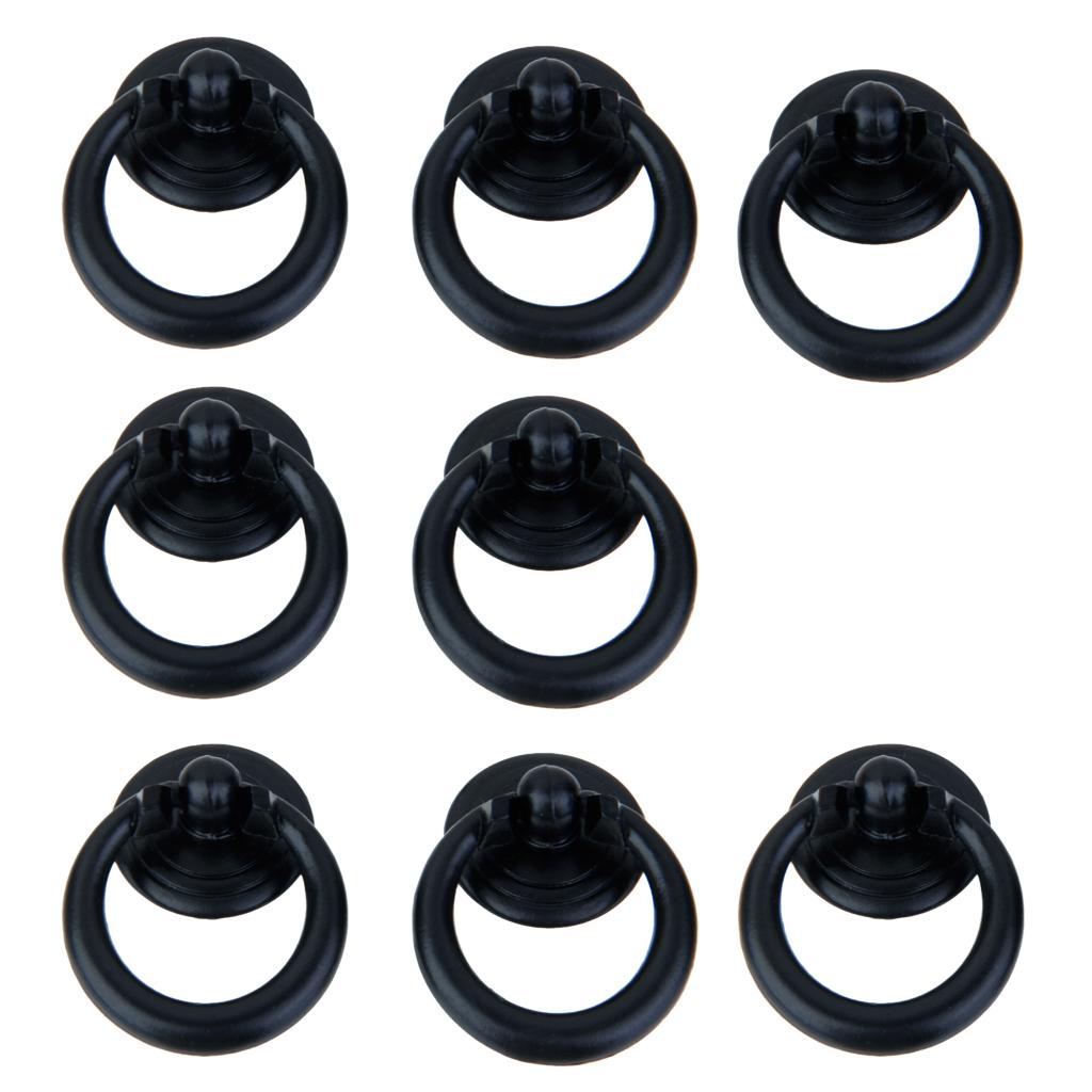 4 Pairs Retro Single Hole Knob Door Dresser Wardrobe Ring Pull Handle Black