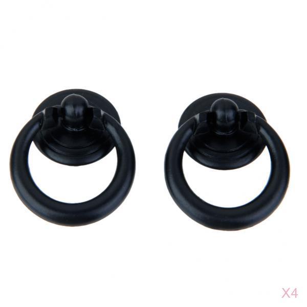 4 Pairs Retro Single Hole Knob Door Dresser Wardrobe Ring Pull Handle Black
