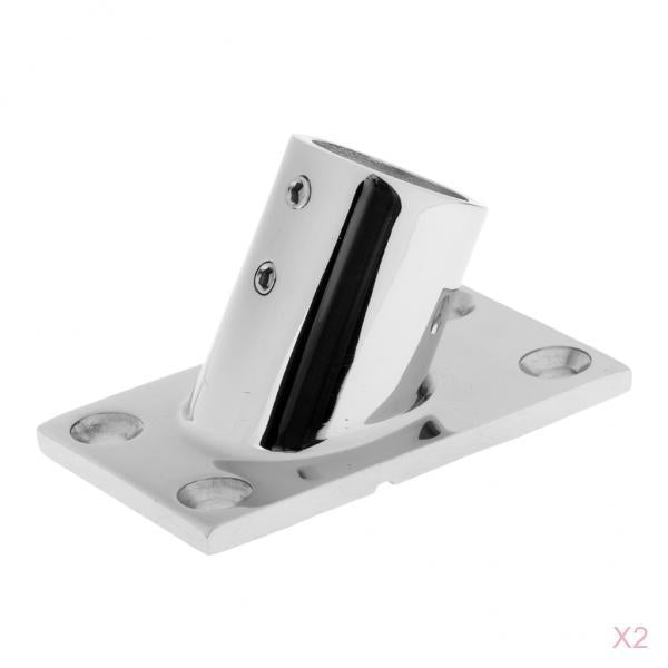 2 Pieces Stainless Steel Boat Deck Handrail Rectangle Base 60 Degree 22mm