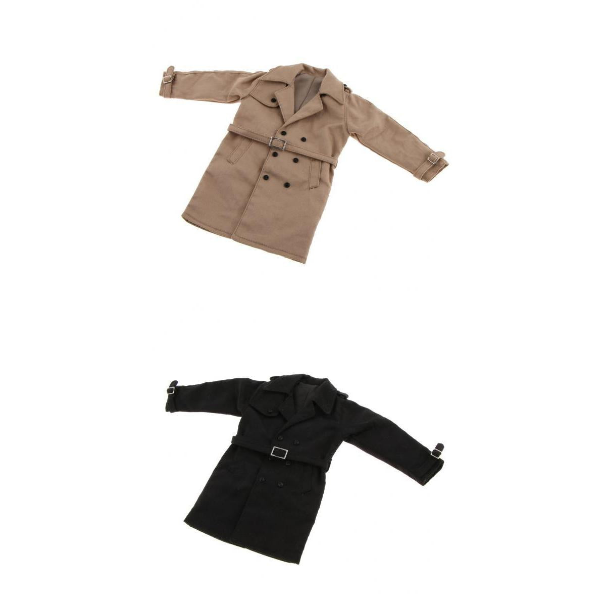 2 Pieces 1/6 Trench Coat Long Jacket for 12'' Male Figure Khaki+Black