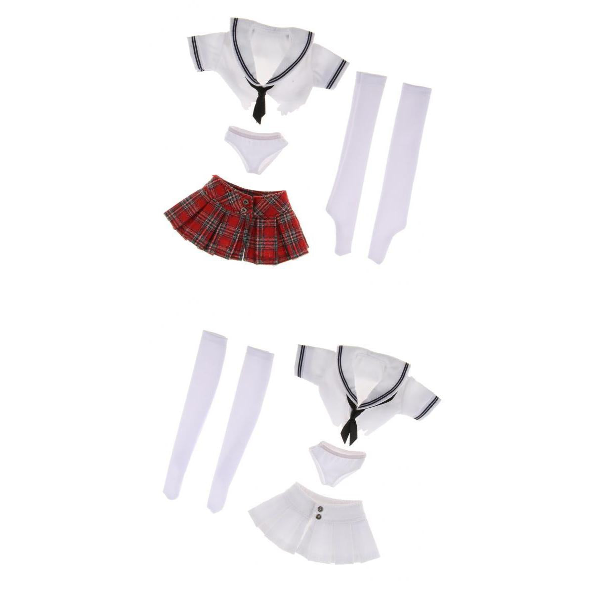 2 Sets 1/6 Student Uniform Sailor Shirt Miniskirt Set for 12 Female Figure"