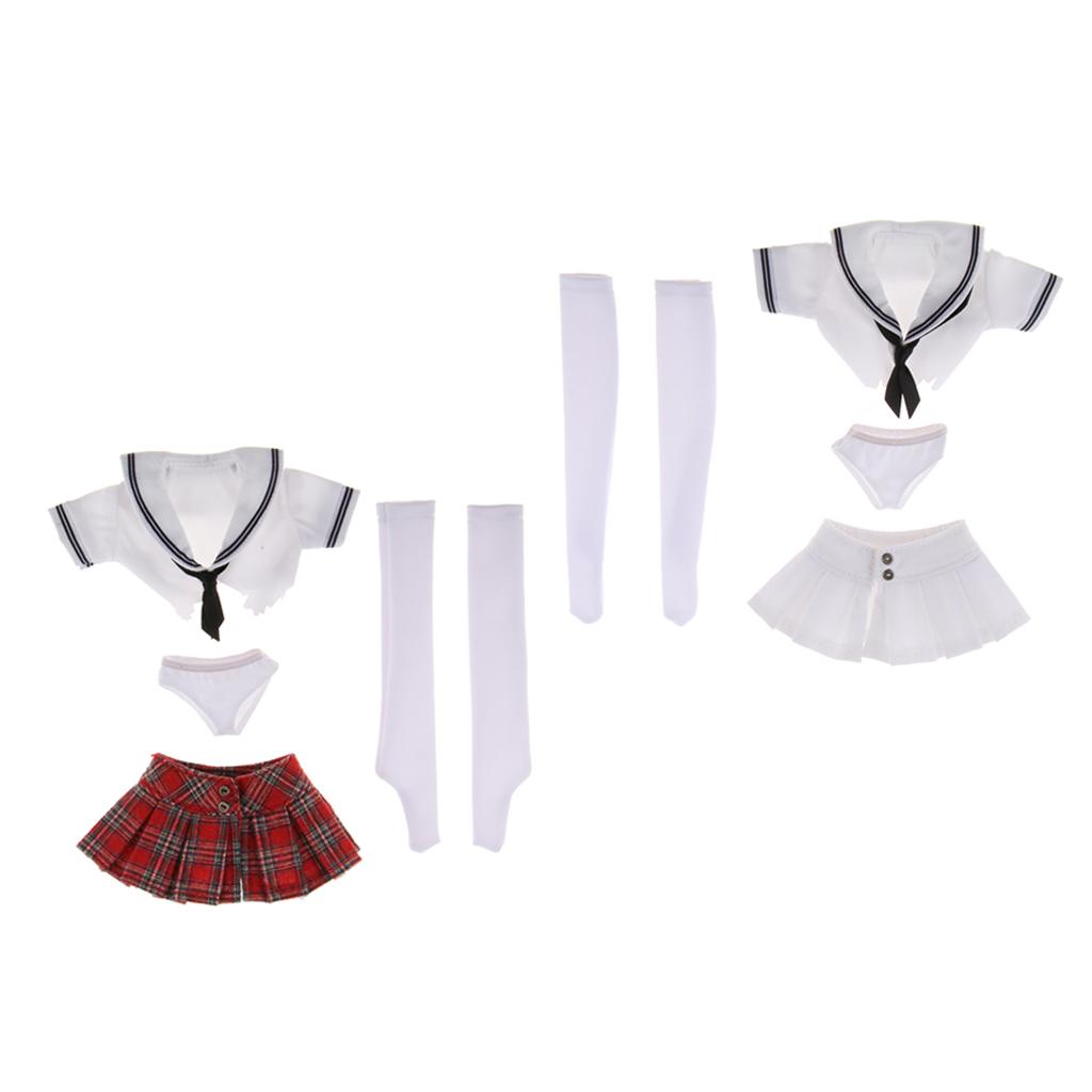 2 Sets 1/6 Student Uniform Sailor Shirt Miniskirt Set for 12 Female Figure"