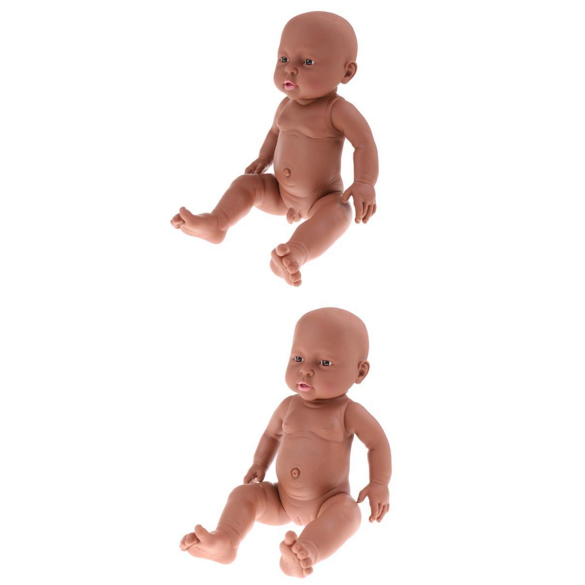 2 Pieces 41CM Vinyl Nude Newborn Baby Doll Pretend Play- African Boy & Girl