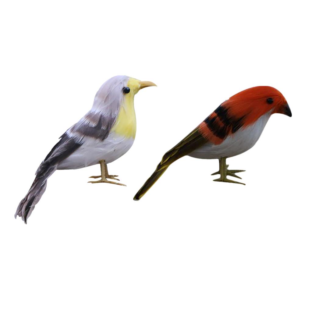 2Pc Artificial Bird Feathered Realistic Sparrow Home Garden Decor Ornament