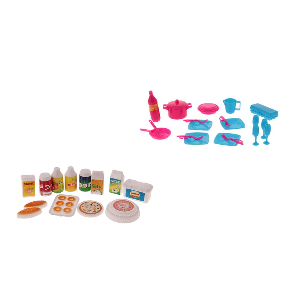 30Pcs Dollhouse Miniature Kitchen Tableware Juice Milk Food for Barbie Dolls