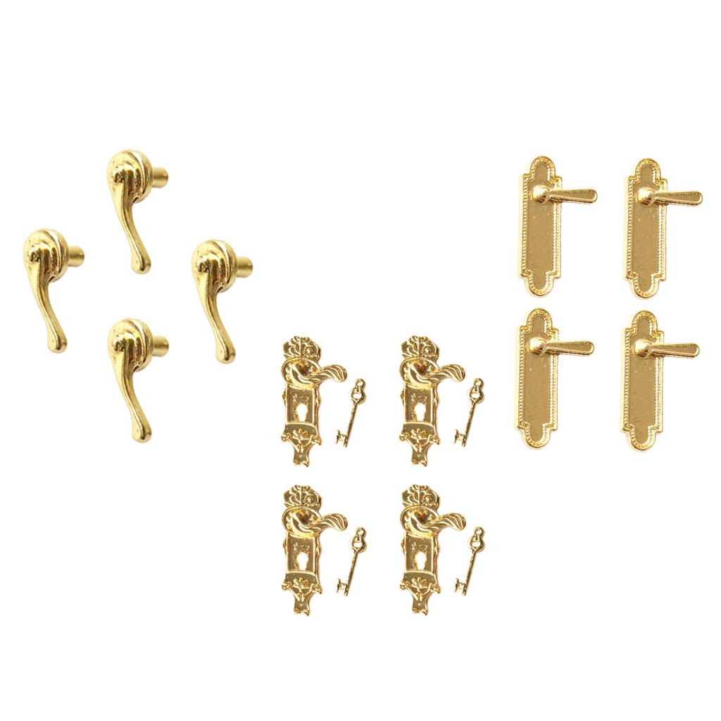 16Pcs Mini Alloy Door Pull Handles Locks Keys for 1/12 Dollhouse Accessories